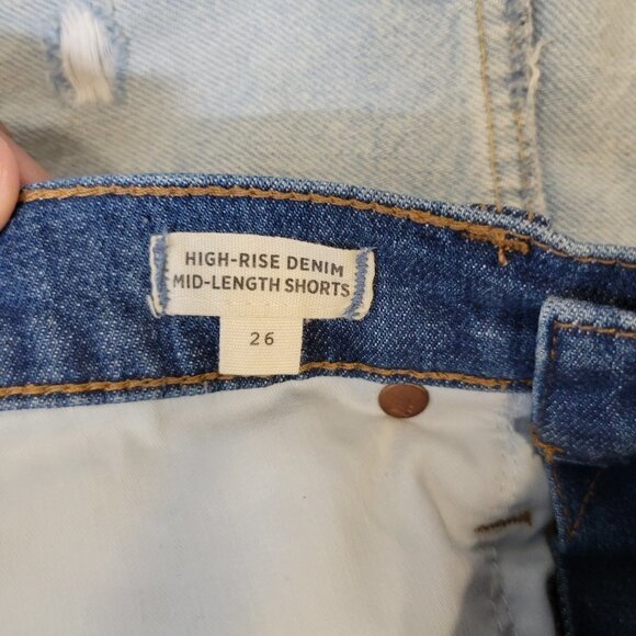 Madewell Womens Blue High Rise Denim Mid Length Shorts Raw Hem Size 26 - Picture 12 of 14